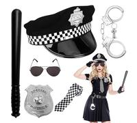 Mineup Disfraz de Policía, 7 Piezas Disfraz de Policía Infantil, Disfraz Policia Niño,Accesorios de Juego de Policía con Sombrero de Policía,Esposas,Walkie-talkie,para Niños Adultos Halloween Carnaval