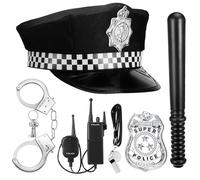 Mineup Disfraz de Policía, 7 Piezas Disfraz de Policía Infantil, Disfraz Policia Niño,Accesorios de Juego de Policía con Sombrero de Policía,Esposas,Walkie-talkie,para Niños Adultos Halloween Carnaval