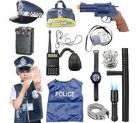 Mineup Disfraz de Policía para Niños, Conjunto de Uniforme Policial Incluye Esposas, Walkie-talkie, Bastón, Gorra, Placa, Juego de Rol de Policía para Fiestas de Mascaradas de Halloween Carnaval