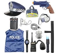 Mineup Disfraz de Policía para Niños, Conjunto de Uniforme Policial Incluye Esposas, Walkie-talkie, Bastón, Gorra, Placa, Juego de Rol de Policía para Fiestas de Mascaradas de Halloween Carnaval