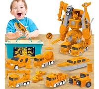 Mineup Juego de Juguetes de vehículos de construcción Robot transformable magnético con Caja de Almacenamiento, Puzzle Creativo Educativo DIY, Regalo para niños y niñas de 3 a 9 años
