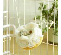 Mineweii Hamster Shelter Hamster Cama con gancho y cuerda, saco de dormir de algodón con forma de cueva colgante para animales pequeños (amarillo)