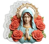 MINFEIDMS Molde de silicona de la Virgen María Religiosa Virgen María Rosa Flor Chocolate Fondant Moldes para Bautismo Decoración de Pasteles Decoración Cupcake Topper Azúcar Artesanía Caramelo