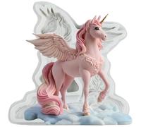MINFEIDMS Molde de silicona de unicornio Pegasus para fondant, molde de chocolate con caballo volador para decoración de pastel de cumpleaños de bebé, decoración de cupcakes, caramelo, arcilla