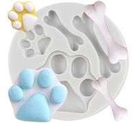 MINFEIDMS Moldes de fondant de silicona con huellas de gatos, huesos de patas de perro, para decorar tartas, cupcakes, pastas de flores, dulces, arcilla polimérica