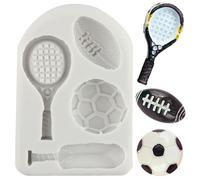 MINFEIDMS Moldes de silicona con forma de bola de fútbol, béisbol, rugby, raqueta de tenis, fondant, chocolate, para decoración de pasteles de azúcar, decoración de cupcakes, pasta de goma, caramelo