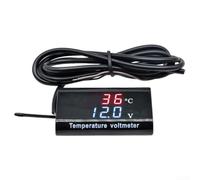 Minflora DC 12V Dual Display LED Termómetro digital y voltímetro para coches y motocicletas - IPX6 impermeable, -10°C a 150°C / 8-18V, pantalla de 3 dígitos de 0.27 pulgadas (rojo azul)