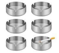Minfuerang 6 Piezas Cenicero de Acero Inoxidable 10CM,Cenicero de Puros para Hogar,Exterior,Balcón,Coche,Fuerte a Prueba de Viento,Agua (Plateado(6))