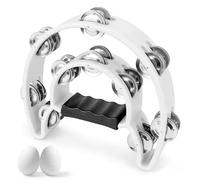Minfuerang Pandereta Media Luna Tambor, Tambourines Media Luna con 2 Huevos de Arena, Panderetas de Mano para Principiantes,Bandas,Fiestas y Clases de Música (Blanco)