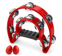 Minfuerang Pandereta Media Luna Tambor, Tambourines Media Luna con 2 Huevos de Arena, Panderetas de Mano para Principiantes,Bandas,Fiestas y Clases de Música (Rojo)