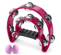 Minfuerang Pandereta Media Luna Tambor, Tambourines Media Luna con 2 Huevos de Arena, Panderetas de Mano para Principiantes,Bandas,Fiestas y Clases de Música (Rosa)