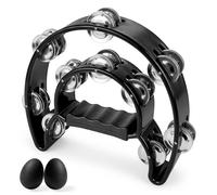 Minfuerang Pandereta Media Luna Tambor, Tambourines Media Luna con 2 Huevos de Arena, Panderetas de Mano para Principiantes,Bandas,Fiestas y Clases de Música (Negro 2)