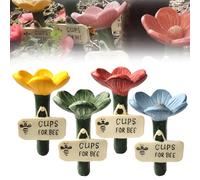 MINGBOLIN Bebedero Abejas Flor 4 Piezas Resina | Pack de 4 bebederos para abejas, 4 colores, 10×6,5 cm, resina, forma plana anti-ahogamiento, con estaca, para jardín