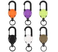 MINGBOLIN - Llavero extensible con llavero retráctil, 6 unidades, con cable de acero de 65 cm, muelle mosquetón, para llaves, identidad