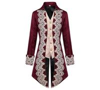 Mingchengheng Chaqueta Steampunk Vintage Frack Para Hombre, Abrigo steampunk para hombre, Chaqueta Medieval Steampunk, Abrigo Gótico Para Hombre (S, Rojo)