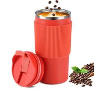 Minghaoyuan Taza de café de acero inoxidable de 500 ml, doble pared aislada, taza de café para llevar para té, café, agua fría caliente (naranja)