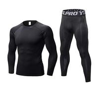 Minghe Hombre Conjunto de Ropa Interior Térmica, Camiseta de Manga Larga & Pantalón Largo para Invierno, Esquí, Montaña, Ciclismo, Moto