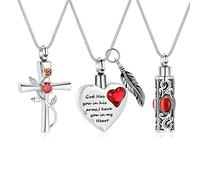 mingkejw Collar de urna de 3 piezas para cenizas, cilindro y cruz de corazón, joyería de cremación para cenizas para mujeres y hombres, un ser querido recuerdo, mini urna, Acero inoxidable, Sin gemas.