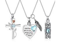mingkejw Collar de urna de 3 piezas para cenizas, cilindro y cruz de corazón, joyería de cremación para cenizas para mujeres y hombres, un ser querido recuerdo, mini urna, Acero inoxidable, Sin gemas.