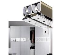 Minglez Kit Puerta Corredera Kit de Herrajes de Doble Riel para Puertas Corredizas de Granero, para Puertas de Armario/de Acceso, Riel de Madera para Puerta Corrediza de Dormitorio(52in/132.1cm)
