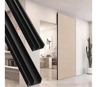 Minglez Kit Puerta Corredera Kit de Herrajes para Puerta Corrediza con Espejo Invisible Sin Riel, Riel Oculto Negro para Puerta de Granero con Mecanismo de Cierre Suave(144cm/56.7in)