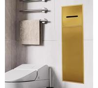 Minglez Portarrollos Empotrable Inserto de Pared para Nicho de Ducha de Acero Inoxidable, Nicho de Ducha Empotrable, Portaescobillas Empotrado con Dispensador de Rollos de Papel Higiénico(Gold)