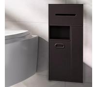 Minglez Portarrollos Empotrable Nicho de Pared Empotrado con Papelera para Baño, Papelera Oculta y Portarrollos de Papel Higiénico Empotrados, Escobillero de Acero Inoxidable Integrado.(Black)