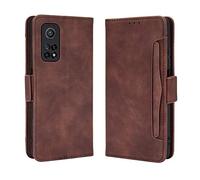 MingMing Funda para Xiaomi Mi 10T 5G/Xiaomi Mi 10T Pro 5G, Funda Protector con Cáscara de TPU, Soporte Plegable, Ranura para Tarjeta, Funda Tapa Libro Flip Phone Cover Case para Mi 10T, Marrón