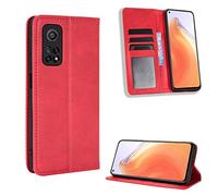 MingMing Funda para Xiaomi Mi 10T 5G/Xiaomi Mi 10T Pro 5G, Funda Protector con Cáscara de TPU, Soporte Plegable, Ranura para Tarjeta, Funda Tapa Libro Flip Phone Cover Case para Mi 10T, Rojo