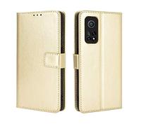 MingMing Funda para Xiaomi Mi 10T 5G/Xiaomi Mi 10T Pro 5G, Funda Protector con Cáscara de TPU, Soporte Plegable, Ranura para Tarjeta, Funda Tapa Libro Flip Phone Cover Case para Mi 10T, Oro
