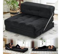 Mingone Sillón 3 en 1, sofá Convertible Boneless con función de Cama, sofá de Suelo para Sala de Estar, Dormitorio, Oficina, habitación de Invitados, Cine, 80 x 80 hasta 185 x 80 cm, Pana Negra