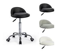 Mingone Taburete de Oficina Rodante Ergonómico Taburete de Trabajo Regulable en Altura Silla con Respaldo 360° Giratorio Taburete de PU Cuero, Negro