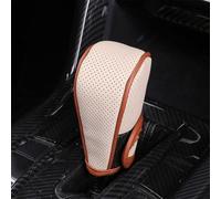 MINGRUILIHAI Funda para Pomo de Palanca de Cambios para Seat Cupra Ateca KH7 2016-2023, Transpirable Cubierta Perilla de Cambio De Marcha Coche Interior Accesorios,E/Beige with Brown Edges