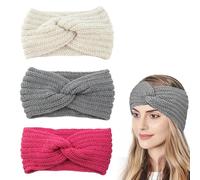 MINGRUO 3Pcs diadema de punto, Diadema de Lana, Elásticas Anchas Diademas Suaves, Diadema Niñas Invierno, Diademas de Tejida Punto, Diadema Térmica de Ganchillo Elástica