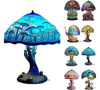 MINGSHIFANG Luz nocturna LED de resina bohemia, lámpara de mesa de hongo vintage, decoración artística única de vitrales para dormitorio, sala de estar, oficina (D)