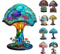 MINGSHIFANG Luz nocturna LED de resina bohemia, lámpara de mesa de hongo vintage, decoración artística única de vitrales para dormitorio, sala de estar, oficina (A)