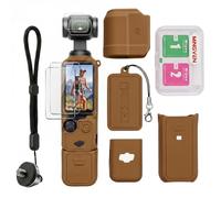 MINGVEN Osmo Pocket 3 - Funda protectora de silicona para DJI Pocket 3/Xtra Muse con protector de pantalla y correa de muñeca, suave, resistente a los arañazos y piel de manga (marrón)