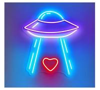MINGYTN Decoración Lámparas Letrero De Neón Con Forma De Corazón Y Nave Espacial OVNI, Decoración De Pared Para San Valentín, Dormitorio, Espacio, Ciencia Ficción Moderna,50cm(C)