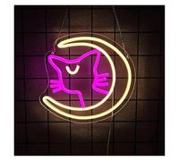 MINGYTN Decoración Lámparas Letrero De Neón Con Forma De Gato Lunar, Luz Regulable Para Dormitorio, Sala De Juegos, Dormitorio, Fiesta De Cumpleaños, Decoración 29cmx26.5cm