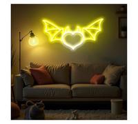MINGYTN Decoración Lámparas Luces De Neón Con Forma De Corazón De Ala De Murciélago, Brillo Ajustable, Adecuadas Para Decoración De Pared De Estudio Y Tienda, 22cmx43cm(Re)
