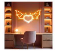 MINGYTN Decoración Lámparas Luces De Neón Con Forma De Corazón De Ala De Murciélago, Brillo Ajustable, Adecuadas Para Decoración De Pared De Estudio Y Tienda, 22cmx43cm(C)