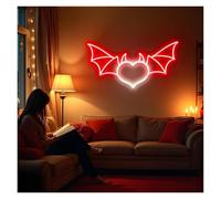 MINGYTN Decoración Lámparas Luces De Neón Con Forma De Corazón De Ala De Murciélago, Brillo Ajustable, Adecuadas Para Decoración De Pared De Estudio Y Tienda, 22cmx43cm(Segundo)