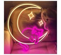 MINGYTN Decoración Lámparas Luces De Neón De Luna De Gato Torpe Con Brillo Ajustable, Adecuadas Para Decoración De Pared De Estudio Y Dormitorio, 43cmx48cm(Segundo)