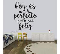 MINGYUANS Adhesivo de pared en español con texto en inglés "Hoy es un día perfecto para ser feliz" - Adhesivo de pared negro extraíble, adecuado para habitación de niños o dormitorio, creando un