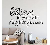 MINGYUANS Adhesivo decorativo para pared con texto en inglés "Believe in Yourself Anything is Possible", color negro, extraíble, para sala de estar, creando un ambiente positivo, 42 x 73 cm