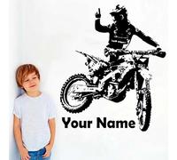 MINGYUANS Pegatina de pared extraíble con nombre personalizado para motociclista de motocross, adecuado para decoración de habitación infantil, creando un ambiente deportivo y apasionado, 42 x 50 cm