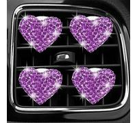 MINGZAIQIPEI Bling - 4 clips de ventilación de corazón, ambientadores de coche, clips de ventilación para difusor de automóvil, clip de ventilación de diamantes de imitación, decoración interior del