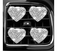 MINGZAIQIPEI Bling - 4 clips de ventilación de corazón, ambientadores de coche, clips de ventilación para difusor de coche, clip de ventilación de diamantes de imitación, decoración interior del
