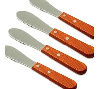 MINGZE 4 Piezas Acero Inoxidable Borde Recto Amplio Separador Mantequilla, Cuchillo Sándwich Crema de Queso Condimento Cuchillos Conjunto Herramientas Cocina, Mango de Madera, 20 * 3 * 1 cm