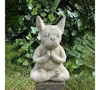 MINGZE Estatua de Buda de Bulldog, Estatuilla de Resina Zen Animal Yoga Escultura de Estatua de Perro de Meditación de Resina Decoración de Jardín de Césped Interior y Exterior
